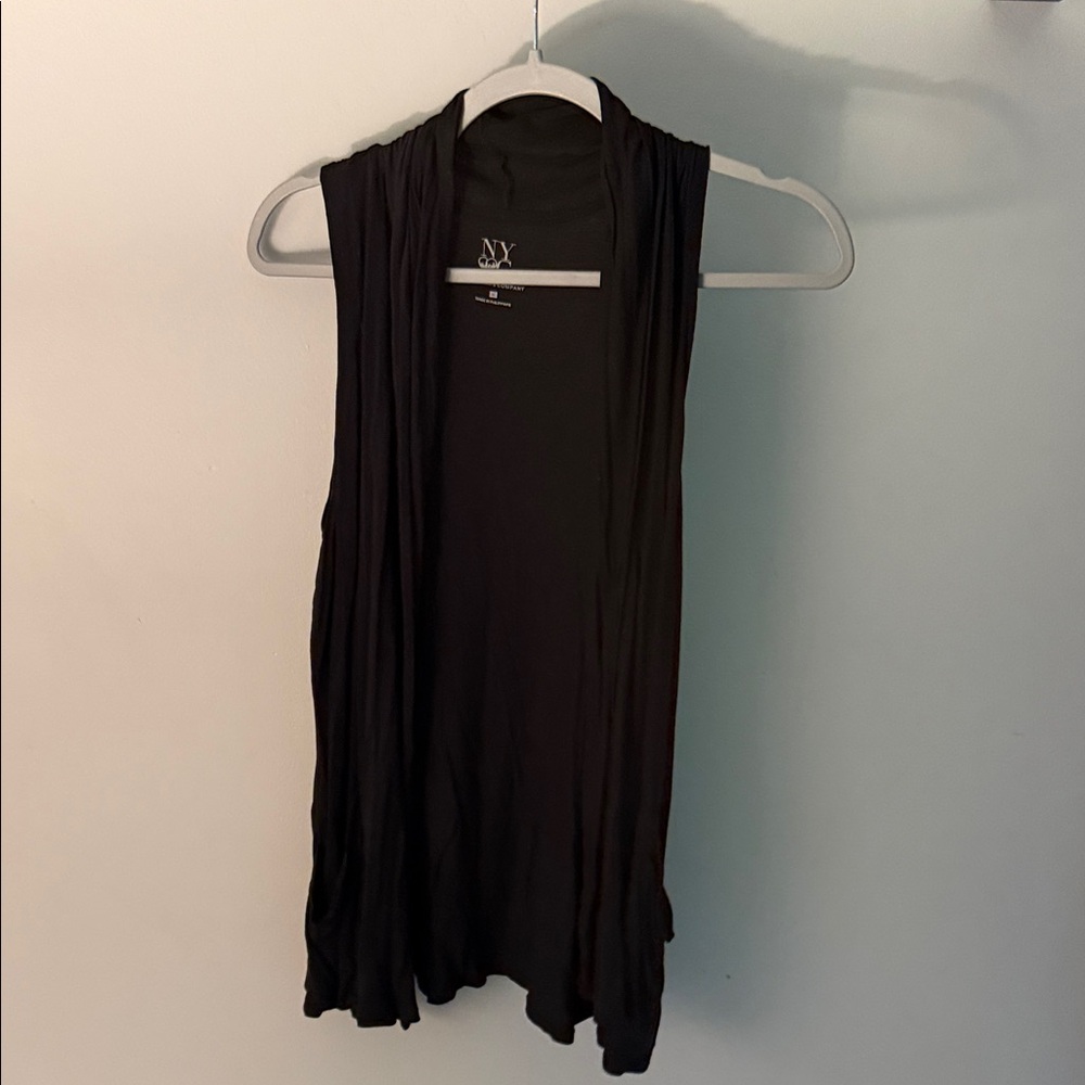NY Collection Black Sleeveless Open Front Drape Vest